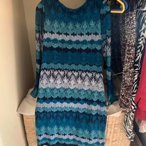 Blue multicolor designer dress in good condition
